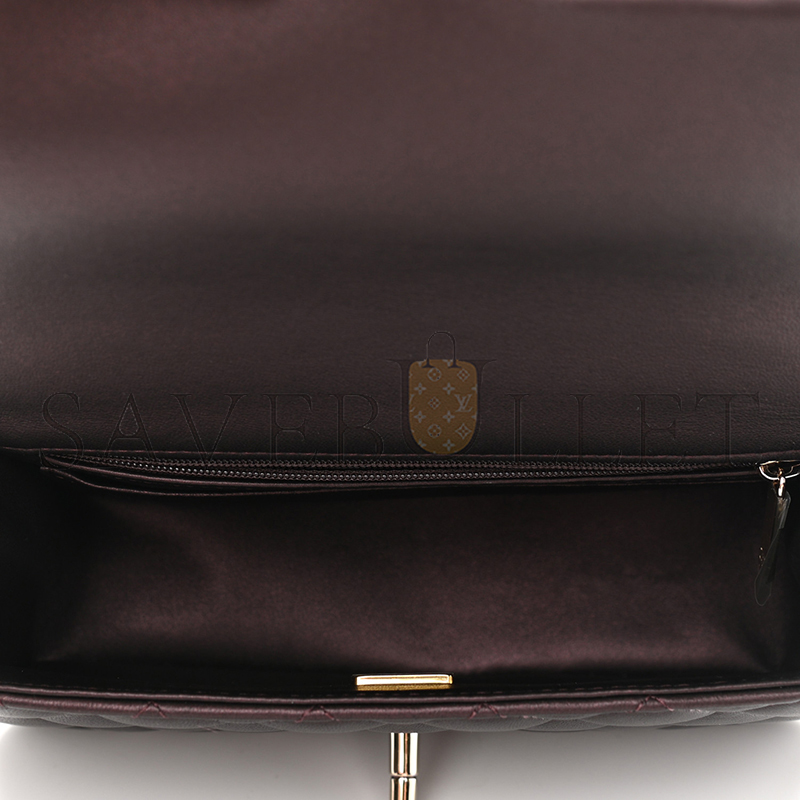 Ch*el lambskin quilted mini top handle rectangular flap light gold burgundy 1106160 (20*13*6cm)